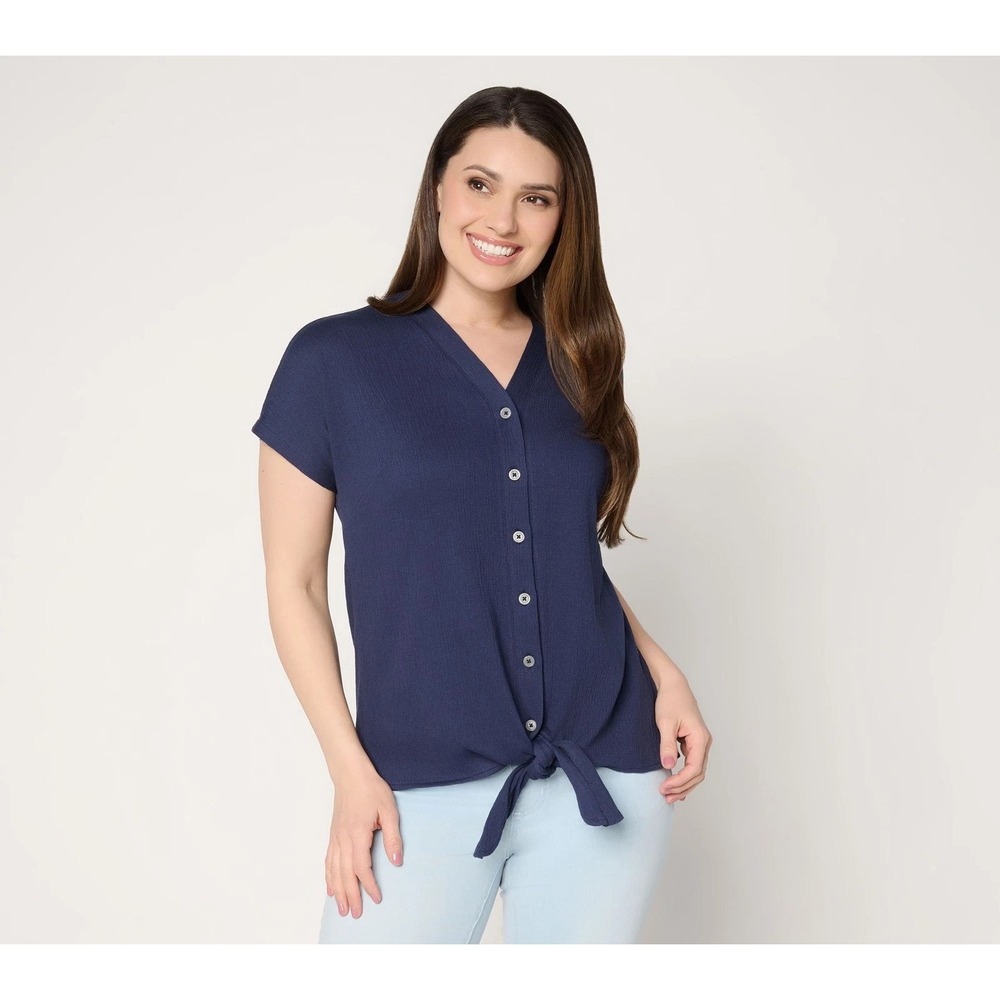 Belle by Kim Gravel Packabelle Button Trim Tie Front Top Twilight 2X